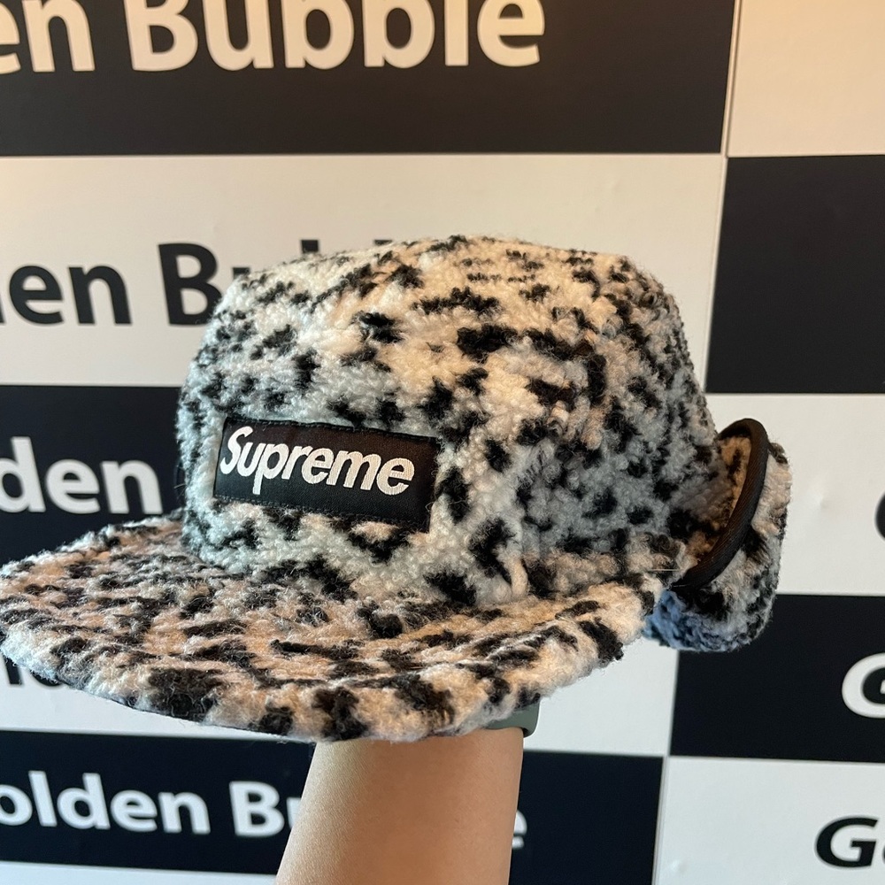 Supreme Leopard Polar Fleece Earflap Camp Cap FW17 Grey/White S/M